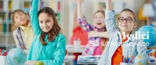 Kinder im Klassenzimmer. Aufmacherbild zur Infoseite Medici Schulbuchservice.